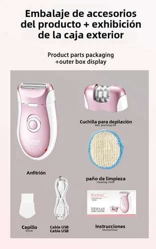 Depiladora Eléctrica Kemei 4 En 1 Led Recargable Usb