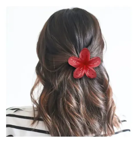 Set Pack Broches Hebilla Gancho De Pelo Flor Hawaiana X4 Rojo/amarillo/rosa/violeta