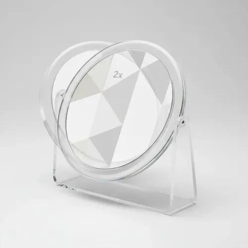 Espejo Doble 19cm Aumento X 2 Acrílico Con Pie Rotación 360* Transparente