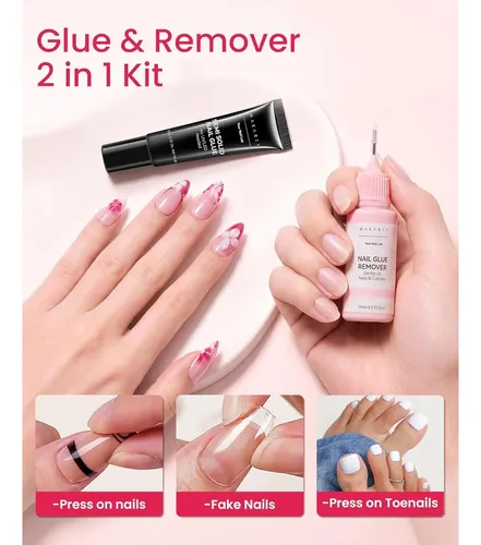 Kit De Uñas Postizas Makartt: Pegamento Semisólido Y