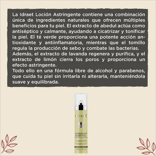 Locion Astringente Idraet 200 Piel Mixta Grasa Matificante