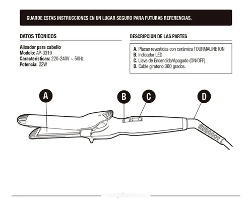 Planchita Plancha Pelo Alisado Ion Profesional Yelmo Ap-3310