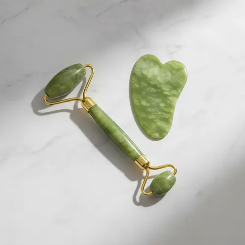 1u Jade Roller Masajeador Facial Y Piedra Gua Sha Set Verde
