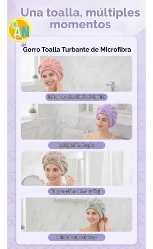 Turbante Toalla Microfibra Anti Frizz Secado Rapido Pack X2