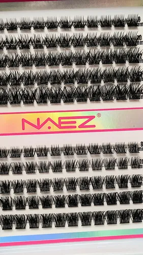Kit De Pestañas Cluster Naez 2 Estilos Largos Mix Negro Bc2666 W02 + T50 Grosor 0.07 Largos Mix De 8 A 14 Mm