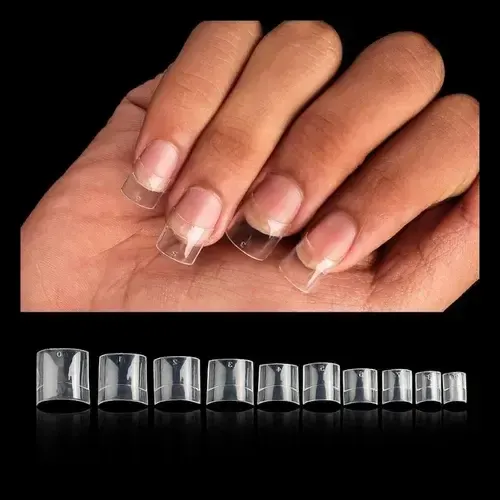 100 Uñas Postizas Cuadradas Cortas Transparente Acabado Brillante