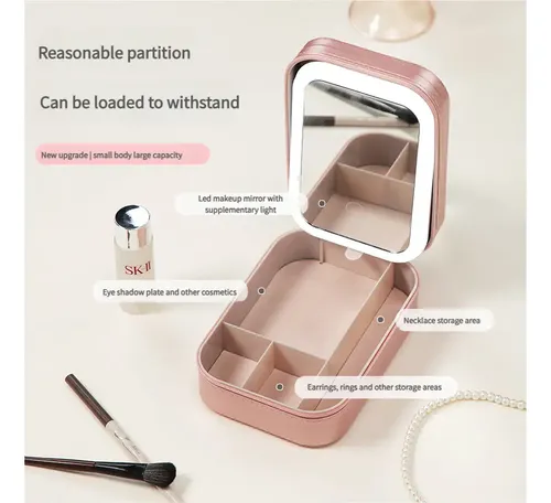 Espejo Portátil Con Luz Led Y Caja De Maquillaje