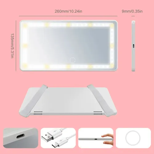 Espejo De Maquillaje Para Auto Luminoso Led Usb Recargable