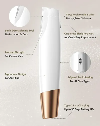Depiladora Facial Eléctrica Blanca Con Luz Led Y 8 Cuchilla