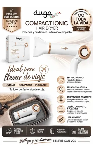 Secador De Pelo Ionico Compacto 1700w Profesional Blanco