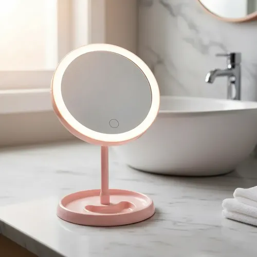 Espejo De Maquillaje Luz Led Usb Portátil Tactil 25cm Alto
