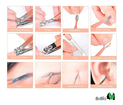 X16 Piezas Manicuria Cuticulas Repujador Lima Pinza Manos