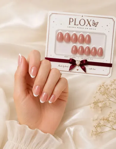 Uñas Press On Premium Corta Profesional Artesanal Kit X20 Color Frenchy Kiss Short Almond