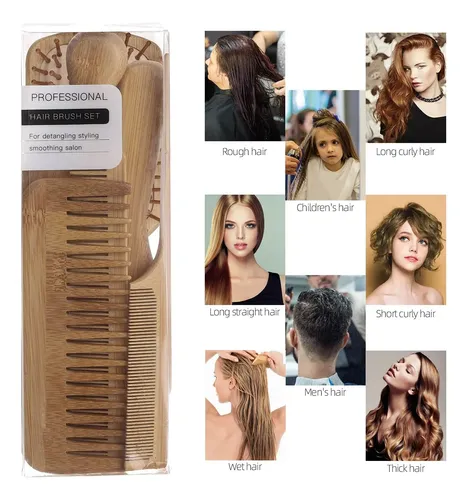 7 Cepillo De Bambú Para Cabello Antiencrespamiento Kit Peine