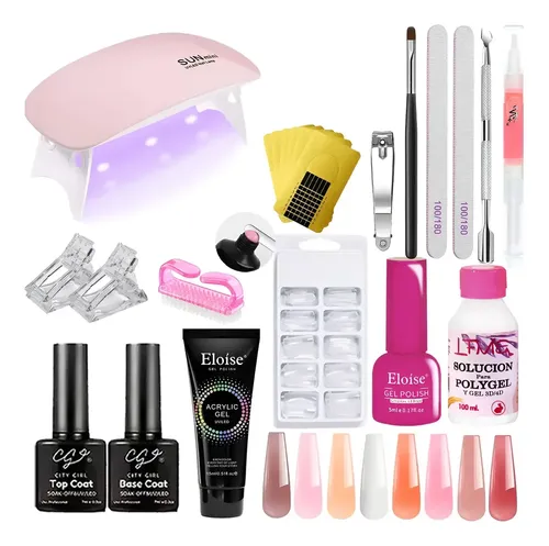 Kit Uñas Esmaltado Esculpidas Polygel Set Uv Semipermanente