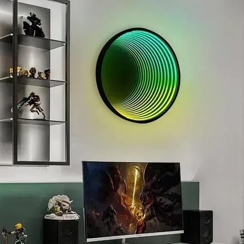 Luz Espejo Infinito 3d Multicolor Colgante 50cm Negro