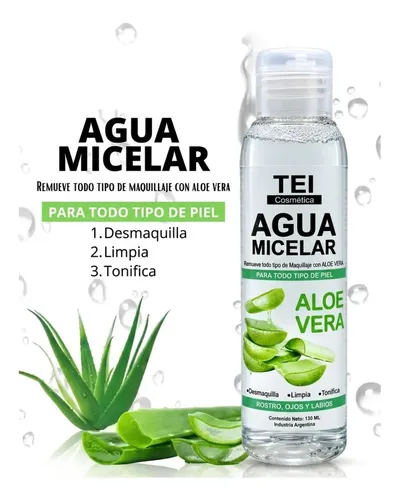 Agua Micelar Aloe Vera Tei Cosmética 130ml Limpieza Facial