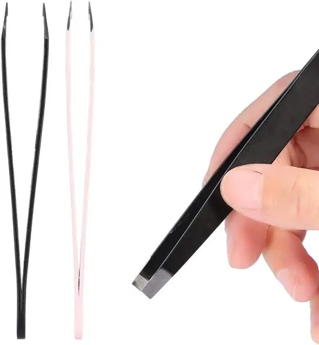 Juego De 2 Pinzas Para Cejas De Acero Inoxidable Negro