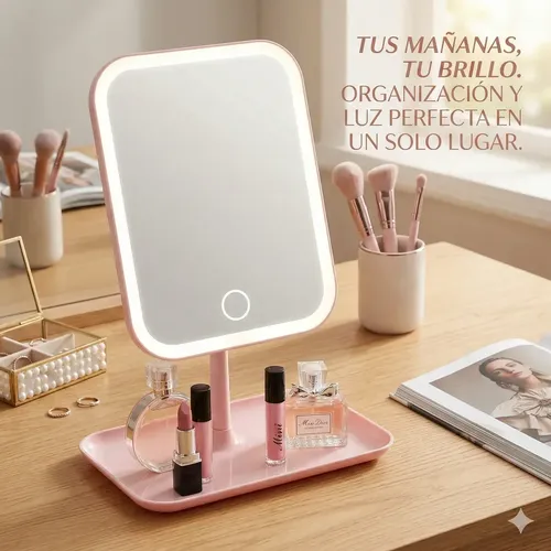 Espejo De Maquillaje Luz Led Con Base Rectangular Recargable