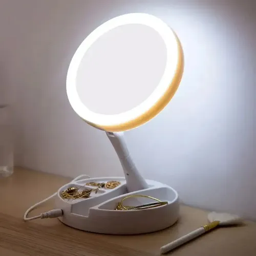 Espejo Luz Led Maquillaje Recargable Plegable Redondo Pilas