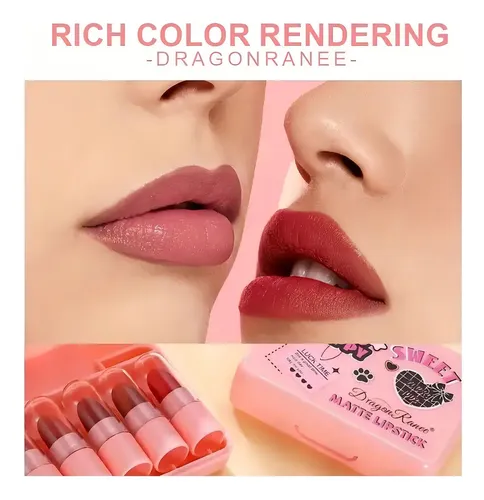 Set X5 Labiales Barra Mate Larga Duración Dragonranee