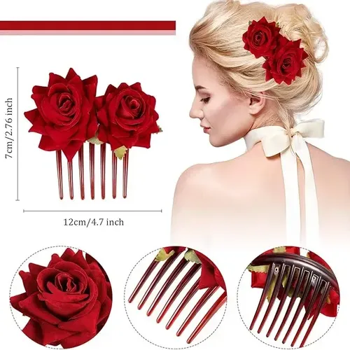 Y Accesorio Para El Cabello Pelo Con Forma Florale Rojo Y