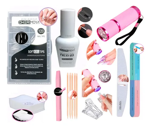 Kit Tips Soft Gel Cherimoya X120 Press Gel Liquido, Linterna