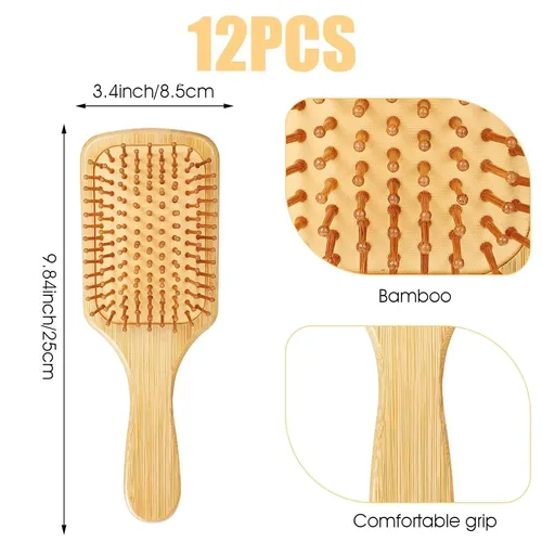 F. Set 6 Cepillos Pala Bambú Natural Masaje Antiestático
