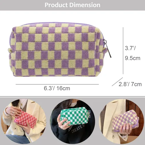 Pazimiik A Cuadros Bolsa De Maquillaje Para El Bolso Portáti