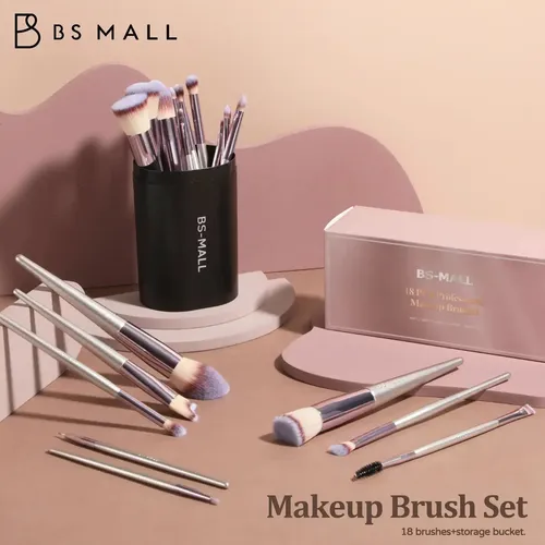 Set De 18 Pinceles Y Brochas Maquillaje Profesional Estuche Champagne
