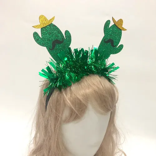 Aros De Pelo Cactus Verde 2 Piezas Para Fiesta