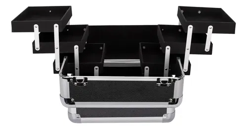 Maletin De Maquillaje Gadnic PVC Aluminio 6 Bandejas Cerradura Llaves Kit 11 Cepillos