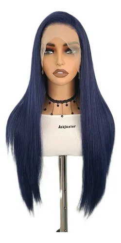 Peluca Lace Front Adiolacba Premium Símil Natural 70 Cm Tamaño De La Base Regulable Tono Azul Oscuro