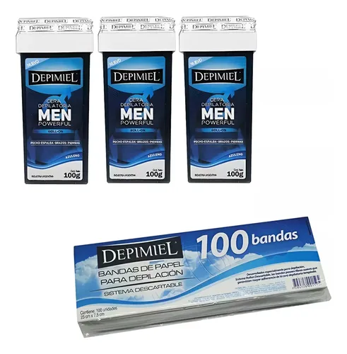 3 Ceras Roll On Men 100grs C/u Depimiel + 100 Bandas Hombre