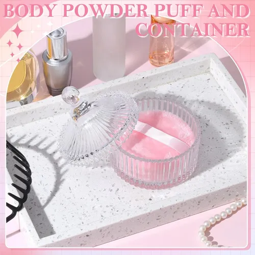 Set Beauty Powder Puff Honsio 3.54 Con Funda De Cristal