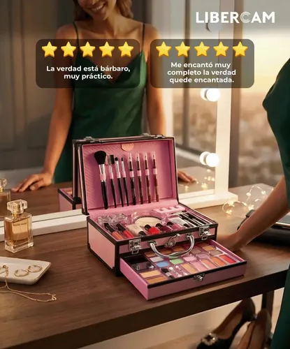 Maletin De Maquillaje Porta Cosmetico Makeup 31 Piezas LIBERCAM BAMA-02 Color Rosa