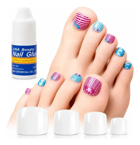 12 Uñas Postizas Para Pie Press On + Pegamento Color Nude Liso