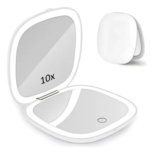 Espejo De Maquillaje De Viaje Con Luz Led, Aumento De Blanco Blanco