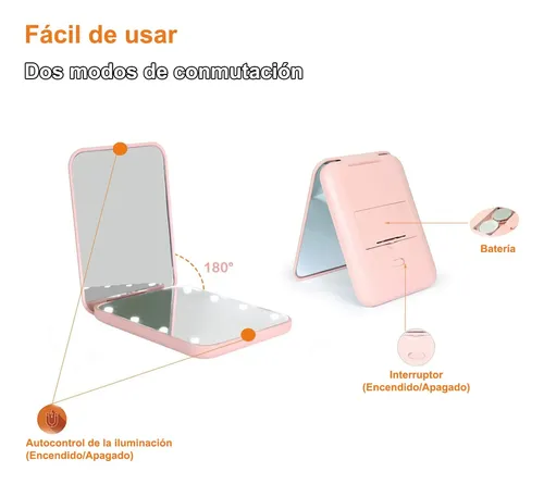 Espejo De Bolsillo, 1x/2x Aumento Led Espejo Compacto,