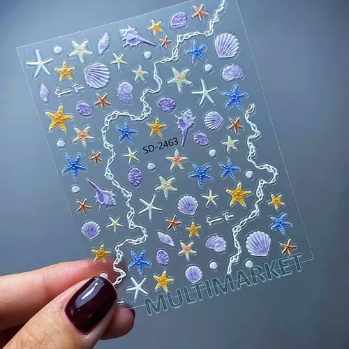 Stickers 5d Relieve Deco Uñas – Caracoles Y Estrellas De Mar