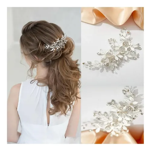 Clip De Cabello Nupcial Plateado Genérico Con Strass