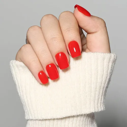 Uñas Postizas Rojas Cortas Cuadradas Herlight 30u +