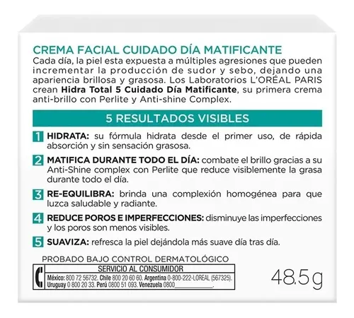 Crema Facial L’oréal Paris Matificante Hidratante 50 Ml