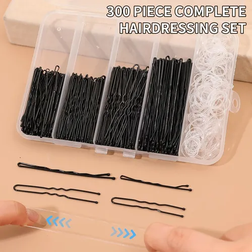 Kit 300 Pasadores Y Ligas Para Peinar Con Estuche Negro Zss