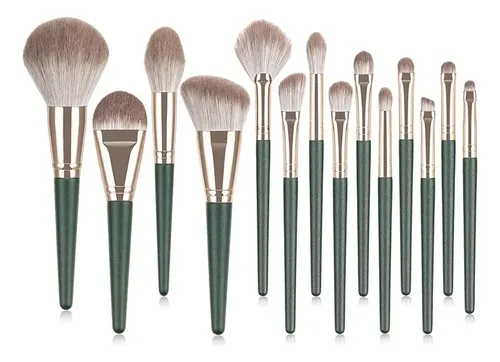 Set 14 Brochas De Maquillaje Profesional Completo Verde