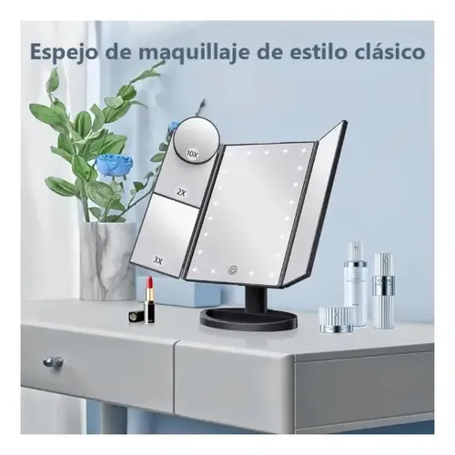 Espejo Maquillaje Luz Tríptica Aumento 3x/2x/10x Buen
