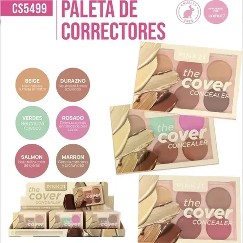Paleta Corrector De Ojeras Pink 21 The Cover 6 Tonos