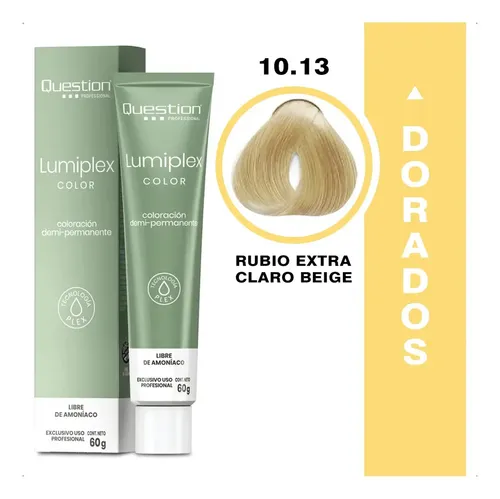 Question Lumiplex Color Tintura Demi Permanente 60g Tono 10.13 Rubio Extraclaro Ceniza Dorado