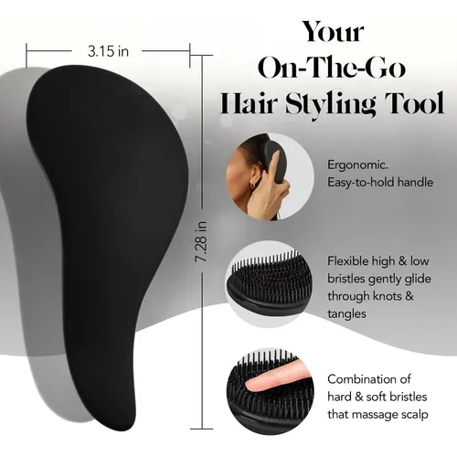 Cepillo Desenredante Kitsch Oblongo Negro Para Todo Cabello