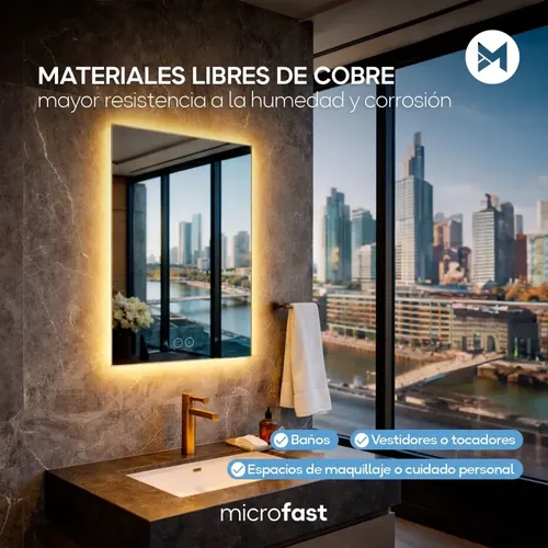 Espejo de Baño LED Táctil Desempañante 60x80cm con Luz Regulable